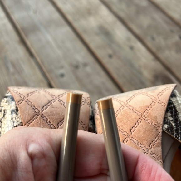 L.A.M.B. Sz 6 Stiletto Snake & Tan Leather Platform Sandals - Picture 9 of 12